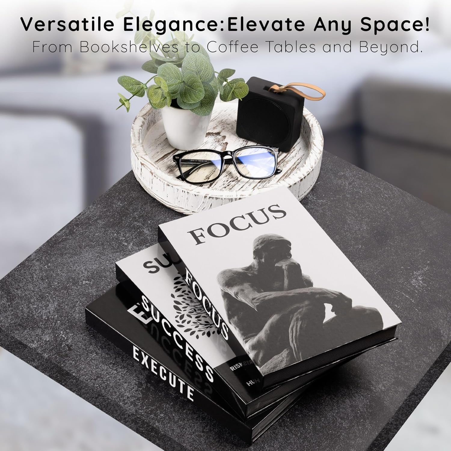 Motivational Desk Décor Set of 3 Decorative Books for Modern Home Office Decor Shelf Aesthetic Black & White Faux/Fake Books for Decoration Minimalist Book Box for Coffee Table Bookshelf TV Stand