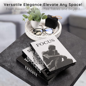 Motivational Desk Décor Set of 3 Decorative Books for Modern Home Office Decor Shelf Aesthetic Black & White Faux/Fake Books for Decoration Minimalist Book Box for Coffee Table Bookshelf TV Stand