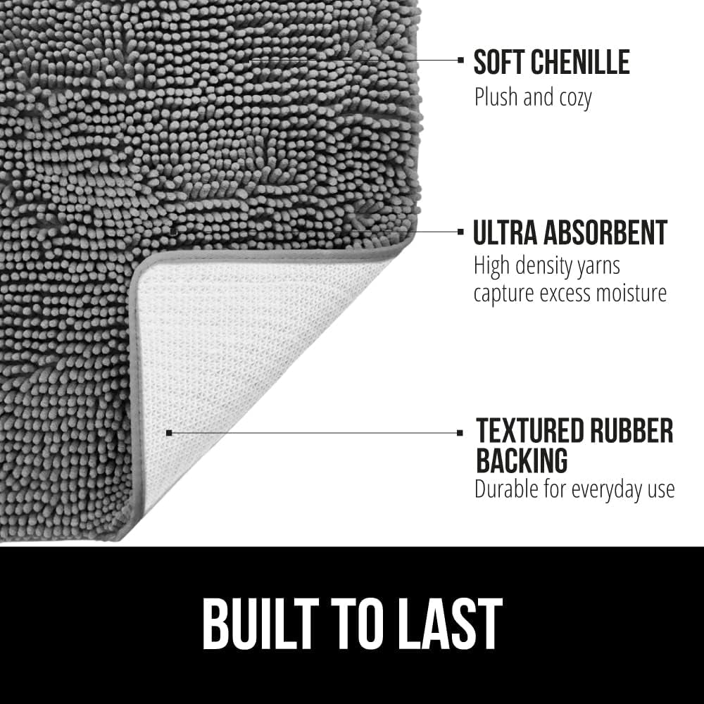 Bath Rug Mat, Thick Soft Absorbent Chenille, Quick Dry Microfiber Mats, Rubber Backing Machine Washable Shower Floor Rugs, Bathmat Runner, Bathroom Home Decor Accessories, 24X17, Grey