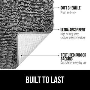 Bath Rug Mat, Thick Soft Absorbent Chenille, Quick Dry Microfiber Mats, Rubber Backing Machine Washable Shower Floor Rugs, Bathmat Runner, Bathroom Home Decor Accessories, 24X17, Grey
