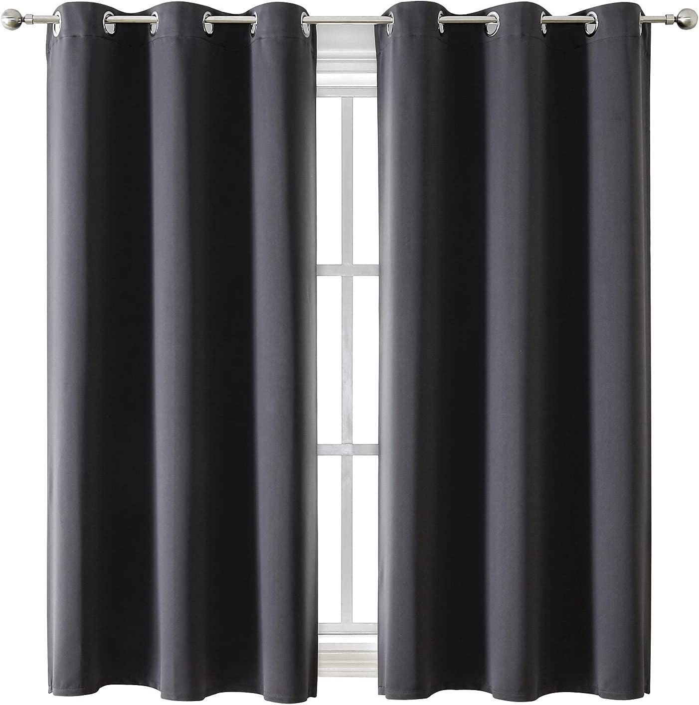Grommet Blackout Curtains for Bedroom and Living Room - 2 Panels Set Thermal Insulated Room Darkening Curtains (Dark Grey, 42 X 63 Inch)