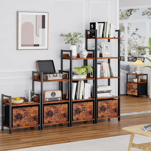 5 Tier Bookshelf with Drawer, Tall Narrow Bookcase with Shelves, Wood and Metal Bookshelves Storage Organizer, Industrial Display Standing Shelf Unit for Bedroom, Living Room, Rustic Brown