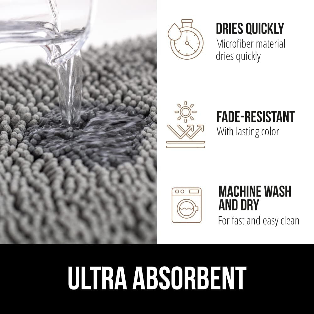 Bath Rug Mat, Thick Soft Absorbent Chenille, Quick Dry Microfiber Mats, Rubber Backing Machine Washable Shower Floor Rugs, Bathmat Runner, Bathroom Home Decor Accessories, 24X17, Grey
