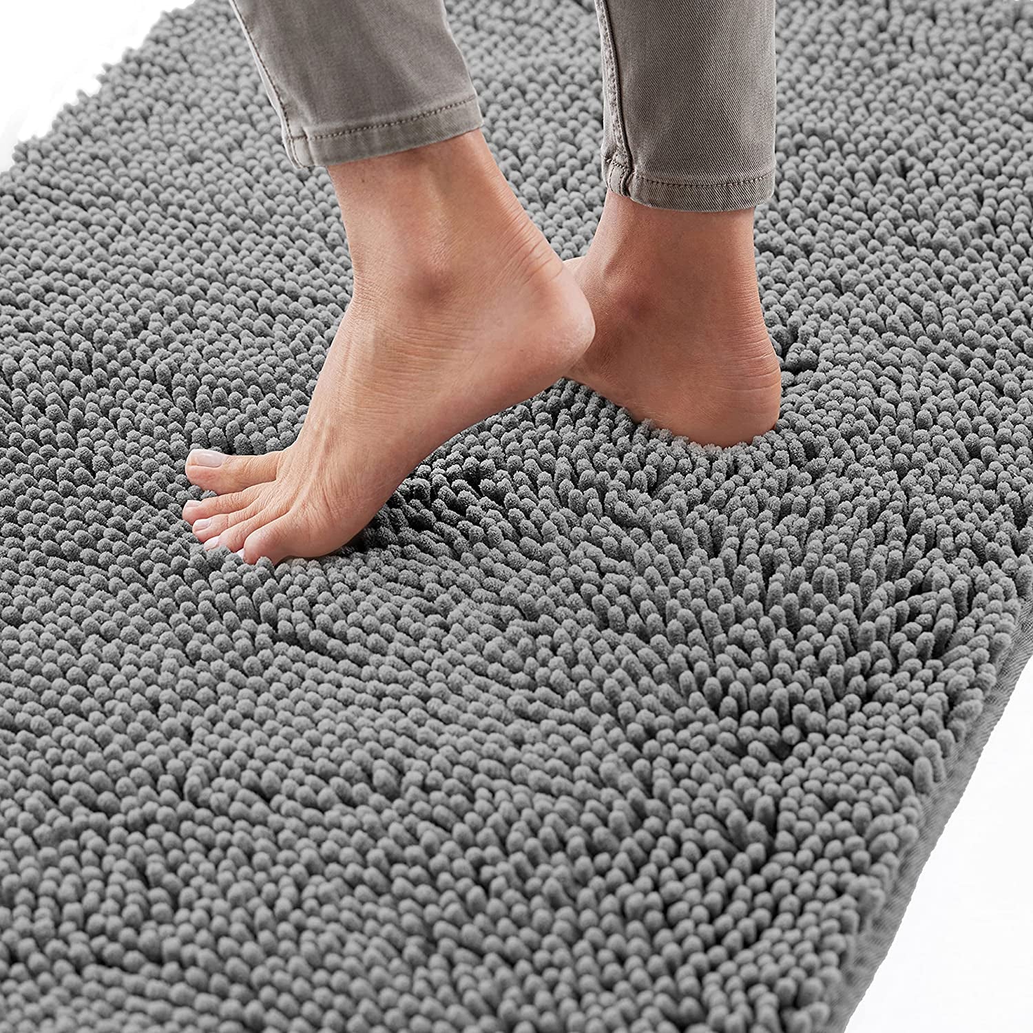 Bath Rug Mat, Thick Soft Absorbent Chenille, Quick Dry Microfiber Mats, Rubber Backing Machine Washable Shower Floor Rugs, Bathmat Runner, Bathroom Home Decor Accessories, 24X17, Grey