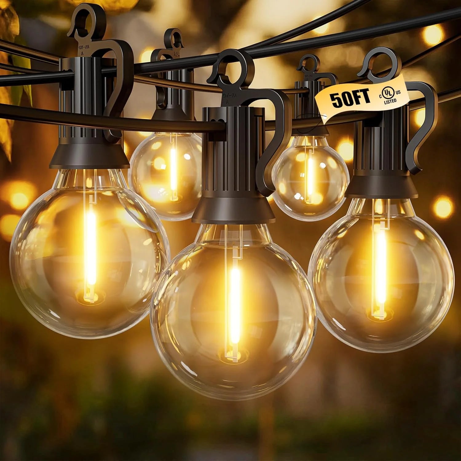 50ft LED Outdoor String Lights – Dimmable G40 Globe Bulbs, Waterproof & Connectable