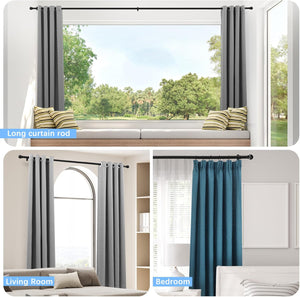 Curtain Rods for Windows 16 to 136 Inches, Curtain Rod Max Adjustable Length of 144 IN, 6/8" Diameter Drapery Rods round Finials, Black