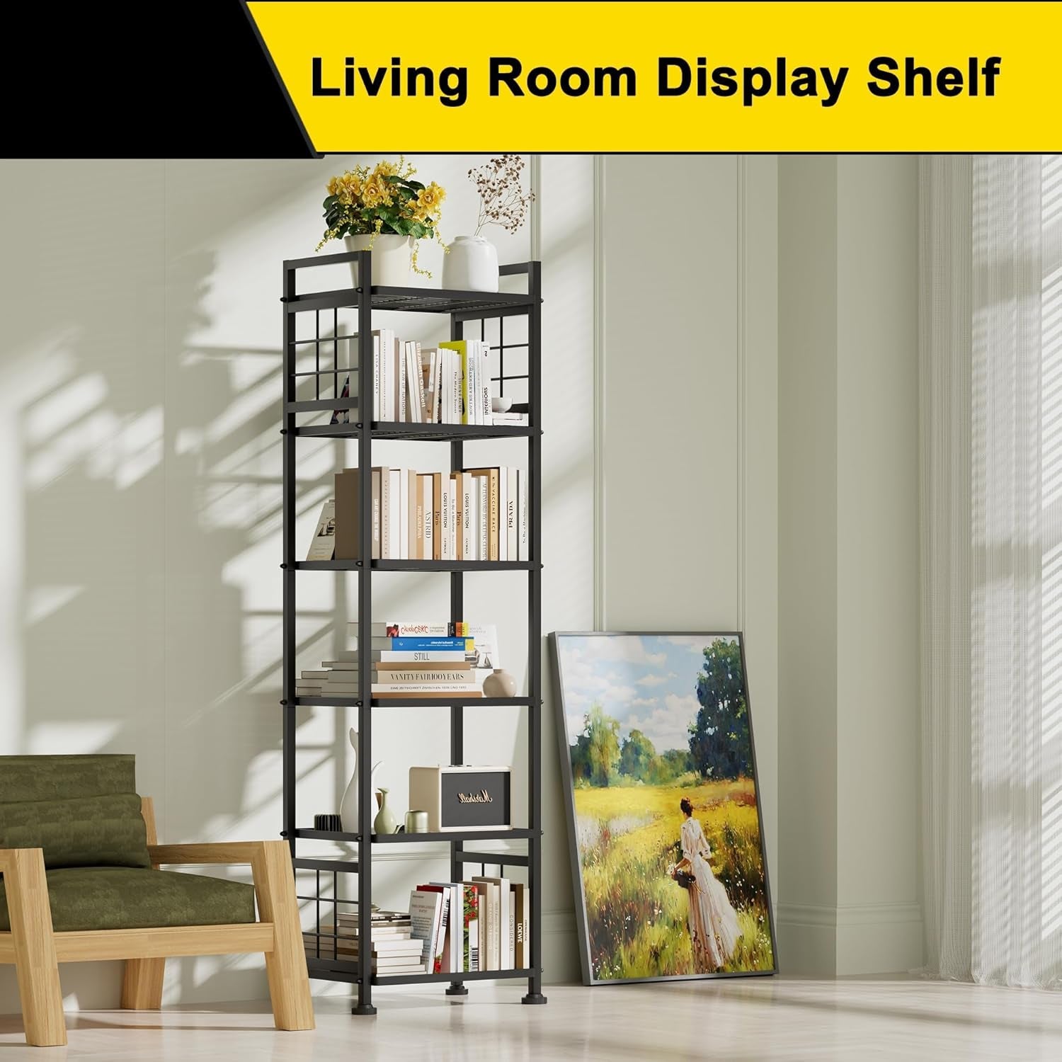 6-Wire Standing Storage Shelf, Metal Shelving Unit Pantry Rack for Laundry Kitchen Bathroom Organizer(Black)